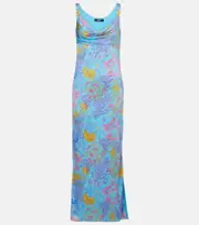 [Versace] Versace Underwater Barocco draped jersey gown AU 18 blue