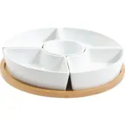 Gibson Home Gracious Dining Tidbit Dishes with Wood Base (6-Piece) 124456.06