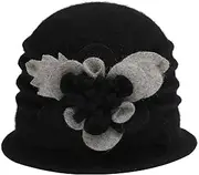 [ZLYC] Women Wool Cloche Bucket Hat 1920s Vintage Dress Winter Hats with Flower Accent