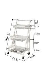 3 Tier Utility Rolling Cart Foldable Home Trolley Storage Rack with Brake Wheels