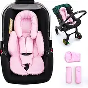 Infant Car Seat Insert with Extra 3 Strap Covers, Thickened Car Seat Head and Body Support for Infant, Reversible Baby Car Seat Cushion for Boys Girls, Soft Mink Dot Newborn Insert for Preemie