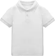 [CUNYI] Polo Shirt for Boys Cotton Pique T-Shirt for Children School Short Sleeve Tops, White, 10-11 Years