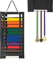 [JUXYES] Wall Hanging Martial Arts Belts Organizer, Portable Karate Belt Display Holder with Medals Hanging Stick, Lightweight Hanging Taekwondo Belt Display Holder for Martial Arts Learner