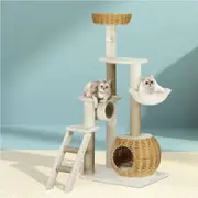 138cm i.Pet Kitten Cat Tree Tower Scratching Post Scratcher Wood Bed Condo House Rattan Ladder