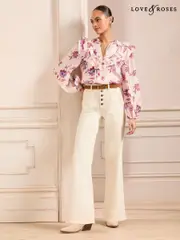 Love & Roses Ecru Wide Leg Button Fly Jeans (AJ7802) | $120