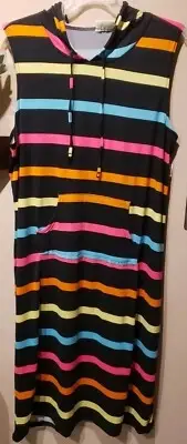Boho Soft Stretchy Hooded Midi Tank Dress Plus Size 3X NWT Colorful