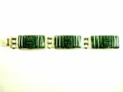 Aztec Style 3 Section carved Green Stone Cuff Bracelet Sterling Silver 7.25"