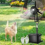 Cool Mist Fan Outdoor Patio Misting Fan, Portable Misting Fan,90° Oscillating Pedestal Fans,Industrial Pedestal Fan W/Standalone Tank,One Key Shaking Head,3 Speeds