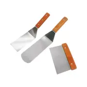 3 Pc Stainless Steel Spatula Set Scraper Spatula Turner Wooden Handle Kitchen