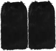 [Toddmomy] Fur Boot Cuffs Cover Faux Fur Leg Warmers Warm Fuzzy Leg Warmers Boot Sleeves Boot Shoes Cuffs Covers Cuff Fluffy Cover Winter Womens Black 40cm Women Leg Warmer
