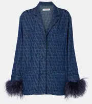 [Valentino] Valentino Feather-trimmed denim shirt AU 12 blue