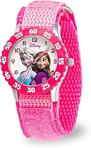 [Disney] Frozen Kids' Bezel Stainless Steel Time Teacher Analog Nylon Strap Watch