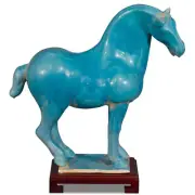 US Seller - Powder Blue Glazed Ceramics Tang Dynasty Oriental Horse