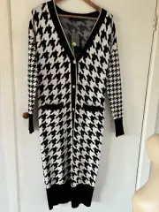 Portmans Long Cardigan Knit XS Cardigan Or Dress Houndstooth Print New With Tags