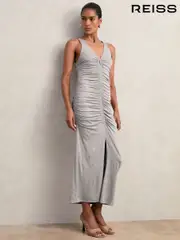 Reiss Grey Alessandra Stretch-Modal Ruched Jersey Dress (H44739) | $365