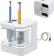 Electric Pencil Sharpener 6-12 mm USB and Battery Sharpener Electric with Container Automatic Electronic Pencil Sharpener for Thick and Thin Pencils Children Home School White