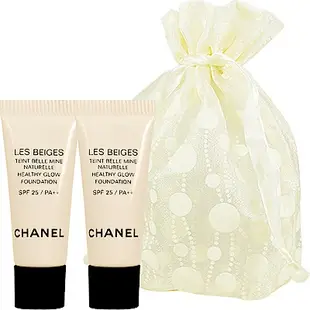 CHANEL 香奈兒 時尚裸光水慕絲粉底SPF25/PA++N20 2.5ml*2旅行袋組