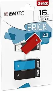 Emtec C350 Brick 16GB USB 2.0 Flash Drive, Multicolor (Pack of 3)