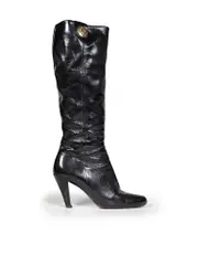 Black Patent Leather Mid Heel Boots