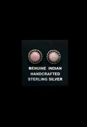Navajo Handmade Sterling Silver Natural Pink Conch Shell Stud Earrings