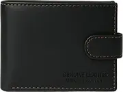 [Generic] Men’s Black Genuine Leather Bifold Wallet with Snap Closure – Slim & Durable Design, Multiple Card Slots & Cash Compartments for Everyday Use