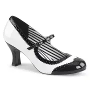Pleaser JENNA-06 Kitten Heel Spectator Mary Jane Pump, Wht-Blk Pat, Size 13
