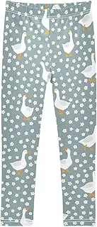 [GAIGEO] Cute Flying Horses Blue Girls Leggings, Elastic Fit Baby Girl Leggings, Skin Friendly Waist, Cute Geese Flower Grey, 4 Years