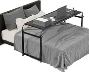 Elevon Overbed Table with Wheels Desk Over Bed King Queen Laptop Wheels, Black