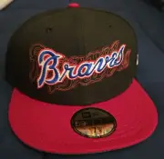 Atlanta Braves Triple Shadow Logo New Era 5950 Fitted Hat / Cap 7-1/2