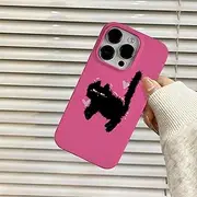 [Juuui] Playful Black Cat & Hearts HD Printed Film Phone Case for iPhone 14 Pro Max - Pink, Love-Inspired Design, Durable Protection for Trendy Young Girls
