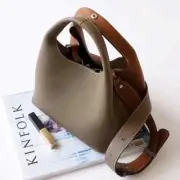 Patchwork Style Women Bucket Bag Lychee Texture Cowhide Luxury Design