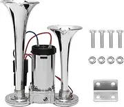ENOCHT Upgraded 12v 600db Air Horn Super Loud Dual Trumpets Train Horn Kits with Air Compressor Compatible with 12v Vehicles Cars Boats Trucks Suvs(Black) (Silver)