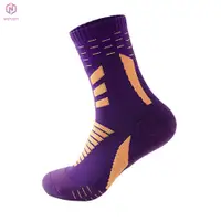 在飛比找蝦皮商城優惠-男士襪子透氣吸汗毛巾底運動襪撞色設計中筒籃球襪紫色均碼