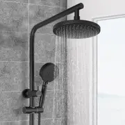 ACA WELS Round 8'' Rainfall Shower Head Set Brass Diverter Shower Rail 5-Mode Handheld Spray Black