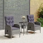 3 Piece Garden Bistro Set Poly Rattan Grey Patio Bar Sets