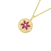 9ct Gold Created Ruby & Diamond Circle Pendant in Red