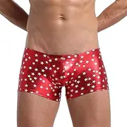 [Generic] Men's Shiny Metallic Star Underwear Low Rise Trunks Underpants Printed Shorts Boxer Briefs Imitation Leather Clubwear (Red,Small), Metallic,red, Small