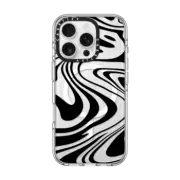 iPhone 16 Pro Clear Case MagSafe Compatible Marble Transparent Trippy Wavy Swirl Black Spiral Warp Twirl Retro 70s Psychedelic Acid Groovy Abstract Pattern