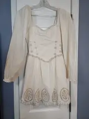 AE Sweetheart Mini Eyelet Dress Boho Baby Doll Long Balloon Sleeves Cotton XS