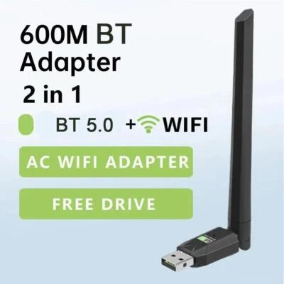 2in1 Bluetooth-5.0 600Mbps Dual Band 2.4/5GHz Wireless USB WiFi Adapter Dongle