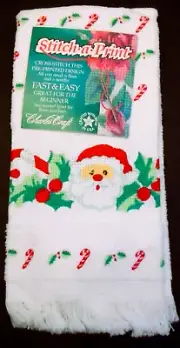 Charles Craft Stitch-a-Print 14 ct Border Pre-Printed Fingertip Towel Santa Xmas