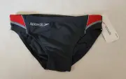 Speedo Boys Grey Red Shadow Embroidered Racer Brief Bathers Size 10 New
