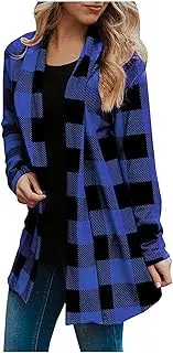 [Generic] Women Long Sleeve Plaid Cardigan Fall Fashion Checkered Coat Open Knit Tops For Puffer Floral Quilted Jacket Womens Sport Outdoor Plus Size Lightweight Coats