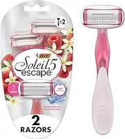BIC Soleil Escape Women's Disposable Razors With 5 Blades for a Sensorial Experience and Comfortable Shave, Pack of Vanilla and Berries Scented Handle Shaving Razors for Women, 2 Count