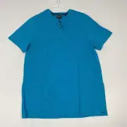 Buffalo DAVID BITTON Men T-shirt Blue three buttons short sleeve size Large NEW