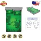 Eco-Friendly Digital Print Queen Bedding Set - Jungle Games Fitted Sheet & Shams