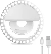 MAXKU Selfie Ring Light - Clip-on LED Phone Light - USB Rechargeable - White Light for Video Conferencing - 3 Brightness Levels - for Smartphone, Laptop, iPad Video, Photography, Zoom