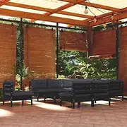 11 Piece Garden Lounge Set with Cushions Black Solid Pinewood Patio Bar Sets