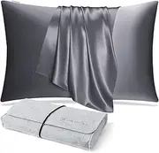 DISANGNI 100% Natural Mulberry Silk Pillow case for Hair and Skin with Hidden Zipper 22 Momme Both Sides Real Silk Pillow Case (1pc Standard Size 20" x26", Dark Gray)