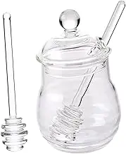 MAGICLULU 1 Set Honey Pot Honey Jar Honey Bottles Honey Jars with Dipper Labels Shape Transparent Overnight Honey Container and Dipper Party Honey Bee Pots Rod Small Honey Glass re-usable